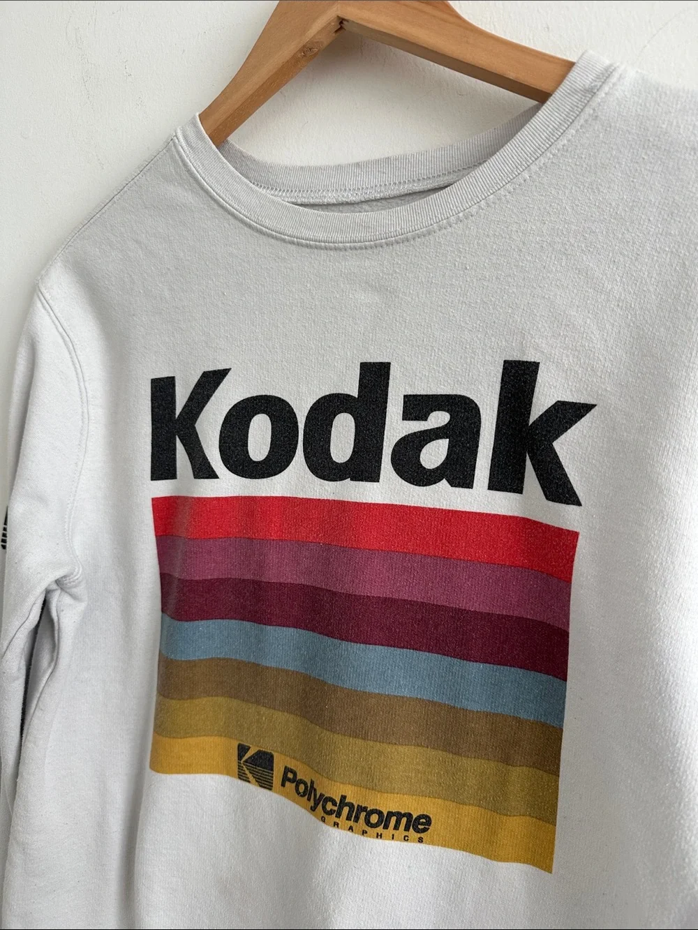 Kodak White Crewneck Sweatshirt with Multicolor Stripes